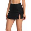 Women's Fashion Sexy Solid Color High Waist Pleated Slit Drawstring Swimming Briefs Double Skirt Swimming Trunks