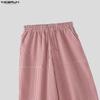 INCERUN Men Drawstring Elastic Waist Plaid Print Casual Long Wide Leg Pants Trousers