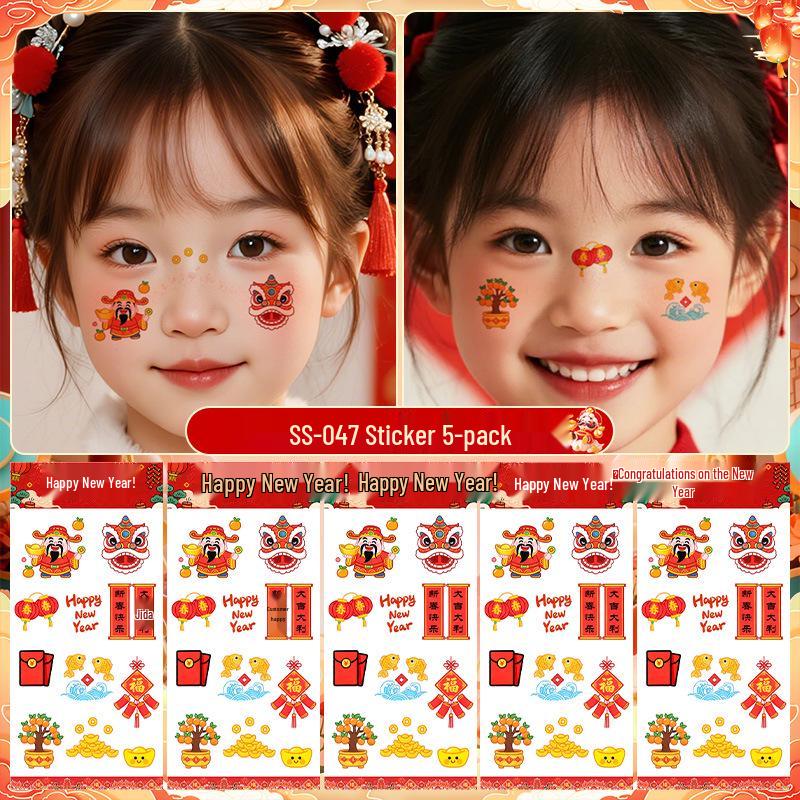 New Year Cute Children s Face Tattoo Stickers - Waterproof & Long-lasting 7*15