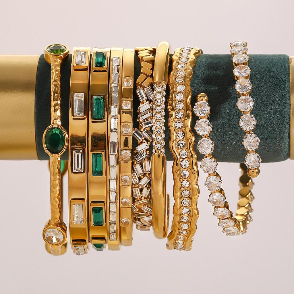 Jieding Stainless Steel Zircon & Titanium Open Bangle Bracelet