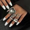 Exaggeration Heart Shape Grey Crystal Rings Set for Women Lips Square Zircon Charm Open Rings Fashion Designer Luxury Jewelry
