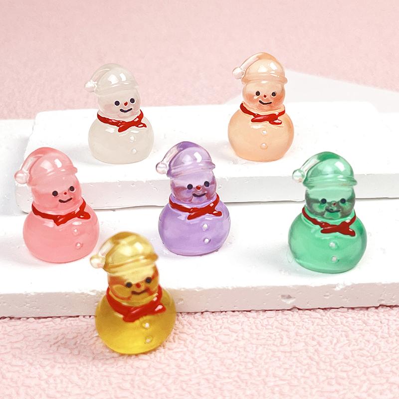 1Pc Luminous Micro Landscape Snowman Ornaments Diy Resin Christmas Garden Decoration Outdoor Patio Lawn Yard Garden Accessories