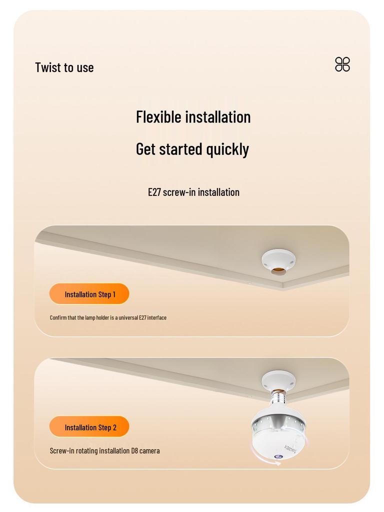 V380 Panoramic WiFi Bulb Camera with Dual-Light Night Vision & Remote Control