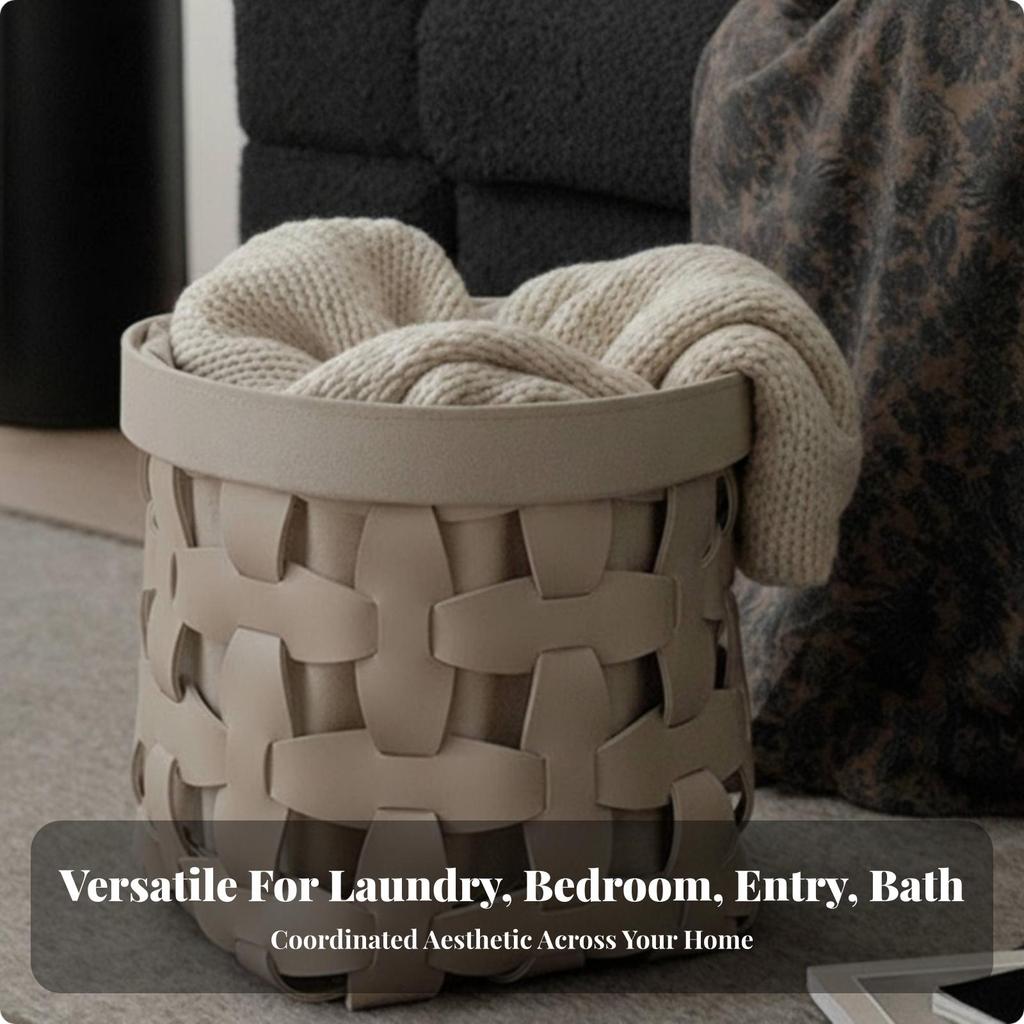 Woven Laundry Basket with Liner Decorative Storage Rigid for Bedroom