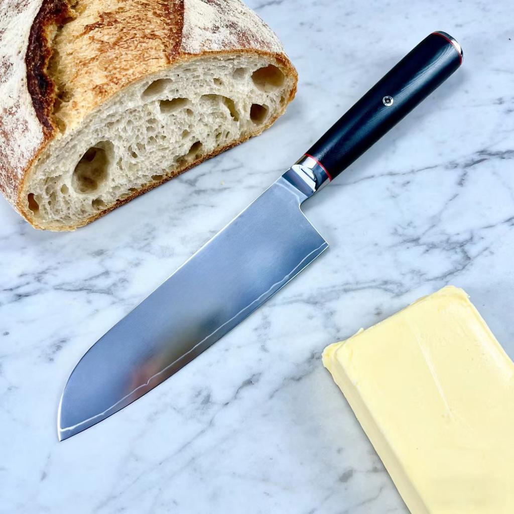 7 Inch Santoku Knife 3-layers Clad Steel 10Cr15CoMoV Blade G10 Handle Chef Slicing Vegetable Cleaver Meat Japanese Kitchen Knife