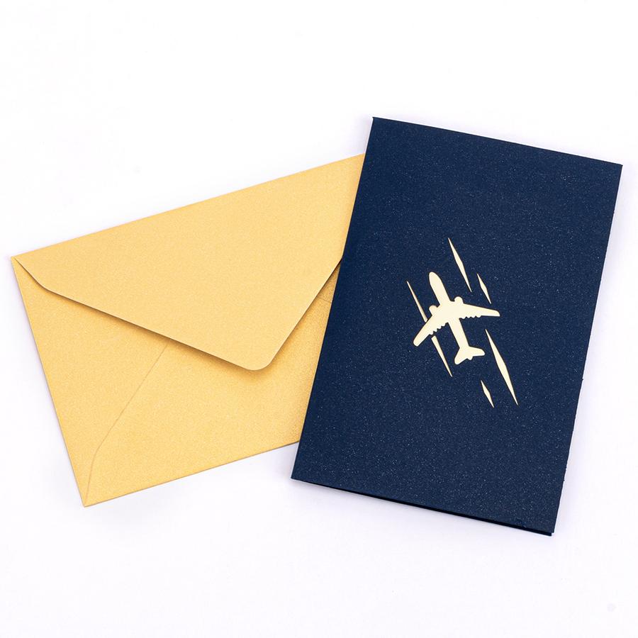 3 Colors Foldable 3D Airplane Greeting Card Ornament Handmade Paper Carving Blessing Message Card Graduation Birthday Gift XJM