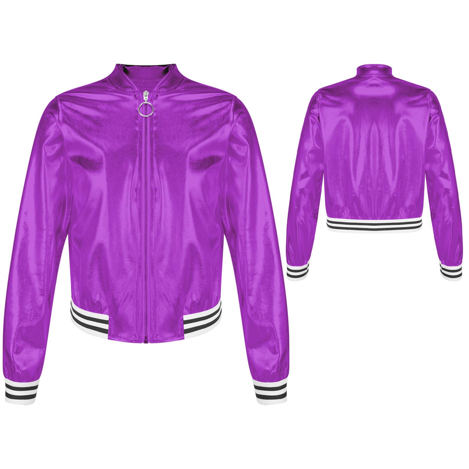 

Діти Дівчата Хлопчики Металевий бомбер Верхній одяг Хіп-хоп Джаз Танцювальні топи Костюм 9-10 Years фіолетовий