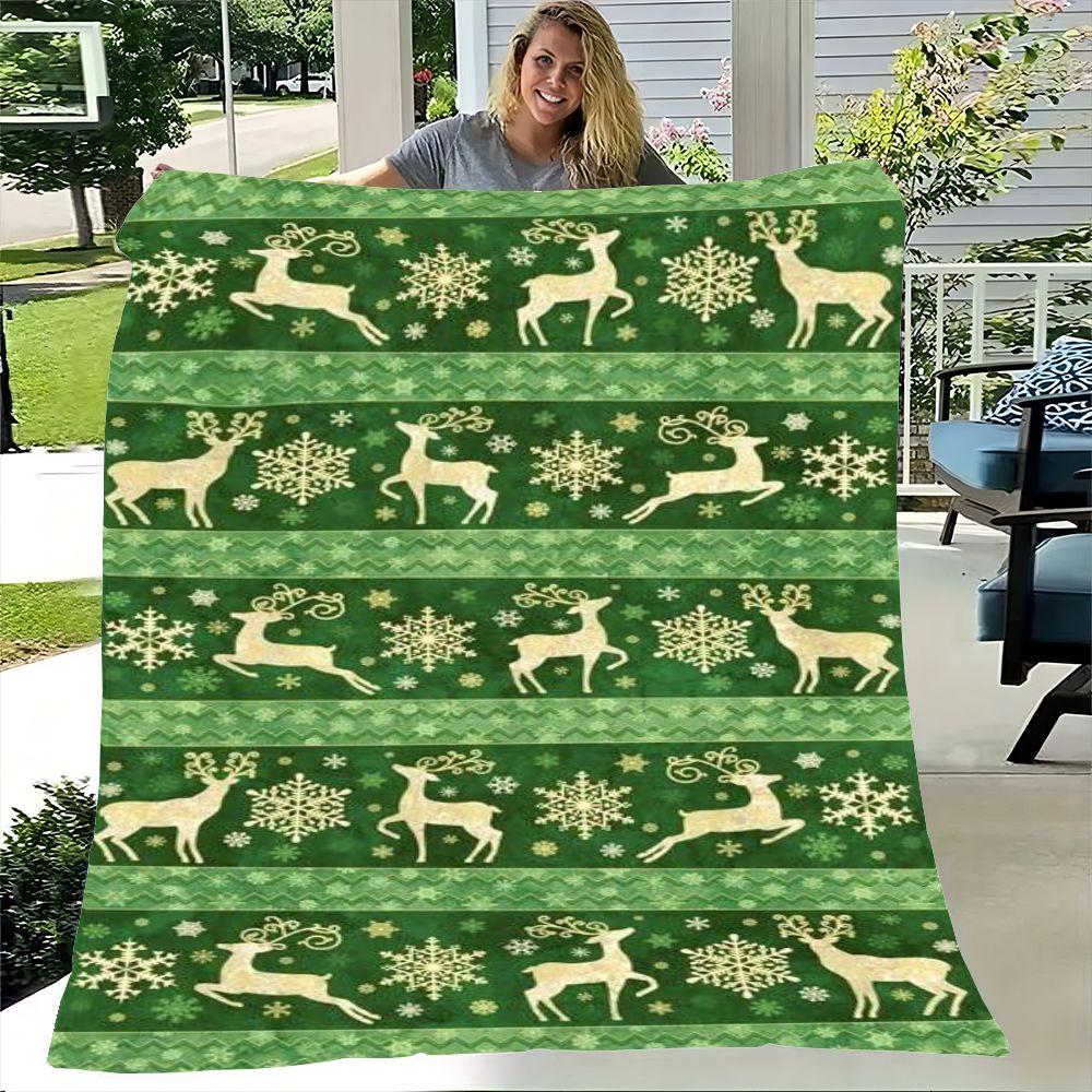 

Winter Wonderland Green Stripe Blanket with Festive Deer and Snowflakes - Cozy Soft Throw for Holiday Decor, Ideal Gift for Chri 30x40in