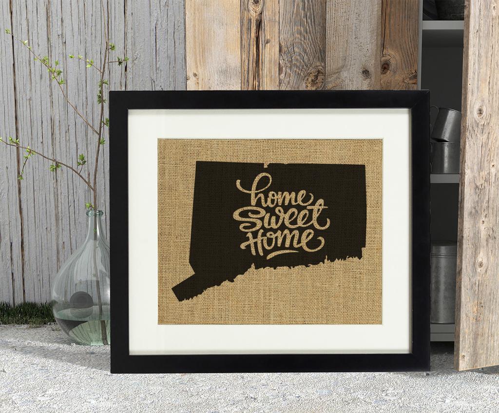 Darling Souvenir Home Sweet Home Burlap Print Wall Decor Connecticut State Map Housewarming Gift Idea-Burlap Print Only