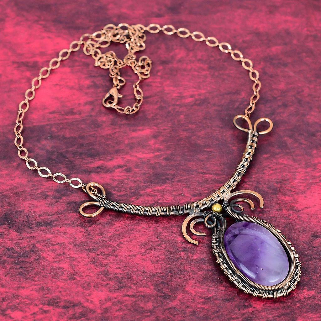 Star amethyst necklace copper wire wrapped gemstone necklace handmade antique jewelry adjustable chain necklace copper jewelry gifts for her