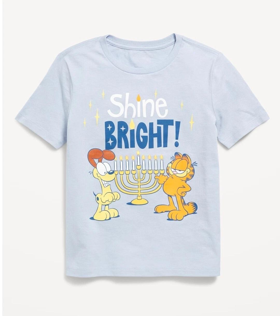

New Garfield Odie Hanukkah Menorah Kids Size Medium Funny Cartoon Lasagna Tee 140