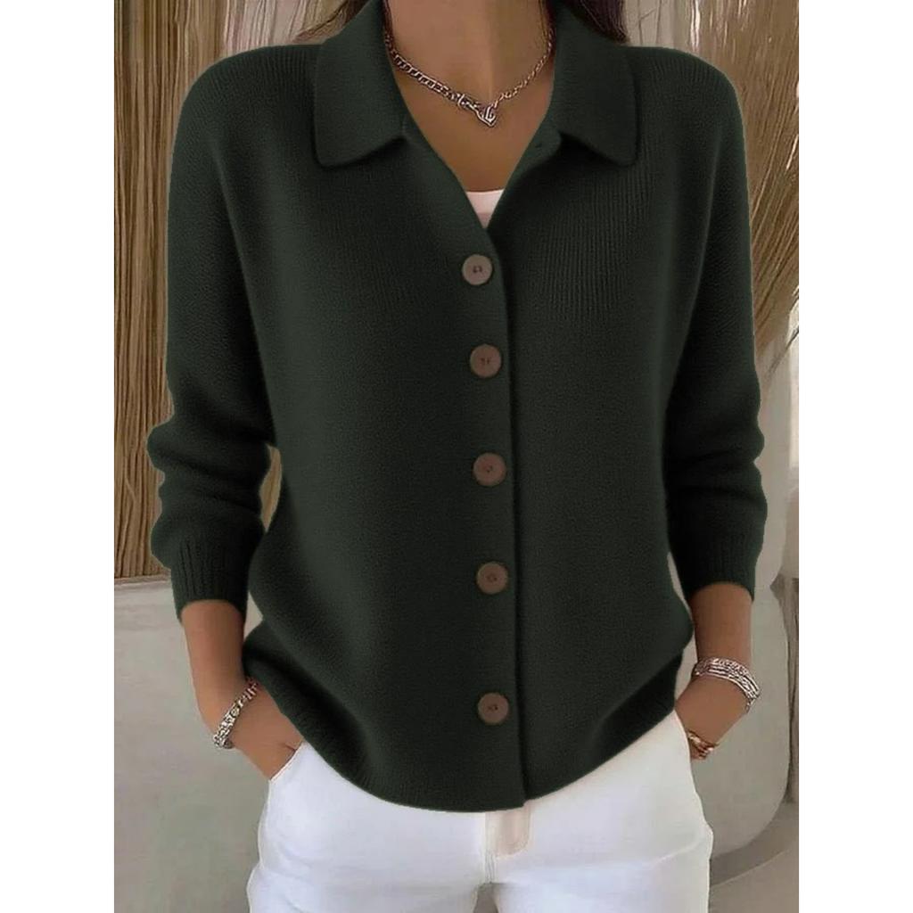 Button Knitted Lapel Sweater Cardigan Jacket Autumn and Winter Solid Color Casual Fashion Women's Clothing