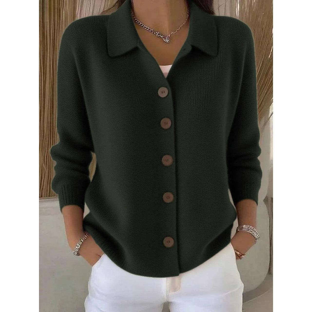 

Button Knitted Lapel Sweater Cardigan Jacket Autumn and Winter Solid Color Casual Fashion Women s Clothing M