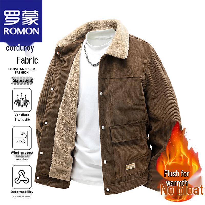 ROMON Men's Fleece-Lined Corduroy Jacket