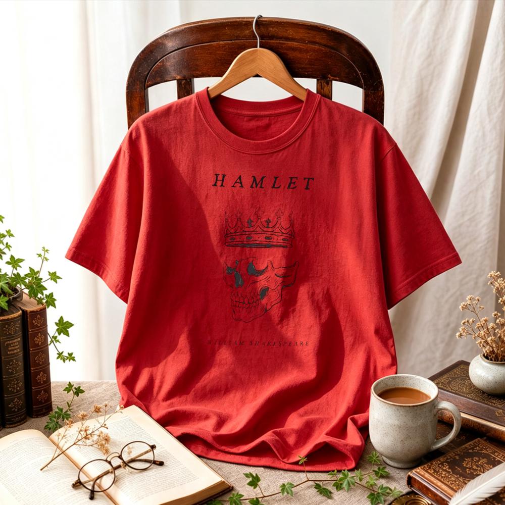 Women Hamlet Shakespeare Skull Crown Graphic T Shirt Academia Literary Book Lover Tee Vintage Reader Casual Literature Fan Tops