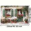 2D French Village Cottage Tapestry, Window with Flowers and Old Wagon Wheel Background Cloth