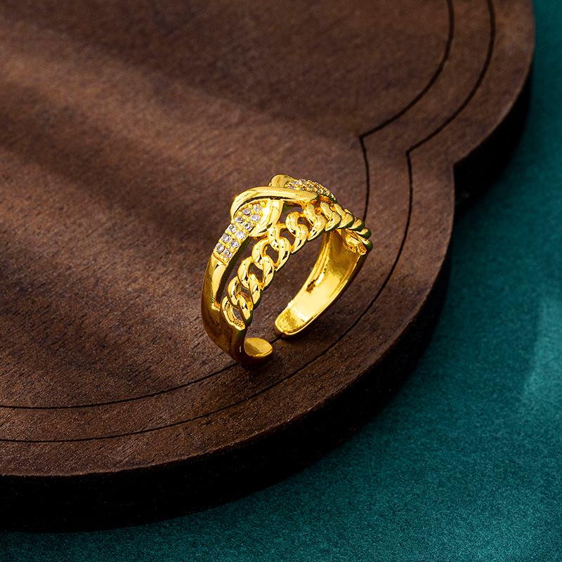 

Korean-Style Rhinestone Bow Open Ring for Women - Elegant Gold Design