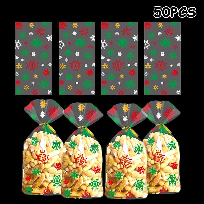 50 Pcs Merry Christmas Cellophane Bags With Twist Ties Xmas Clear Cello Candy Gift Bags New Year'S Eve Christmas Party Decoration