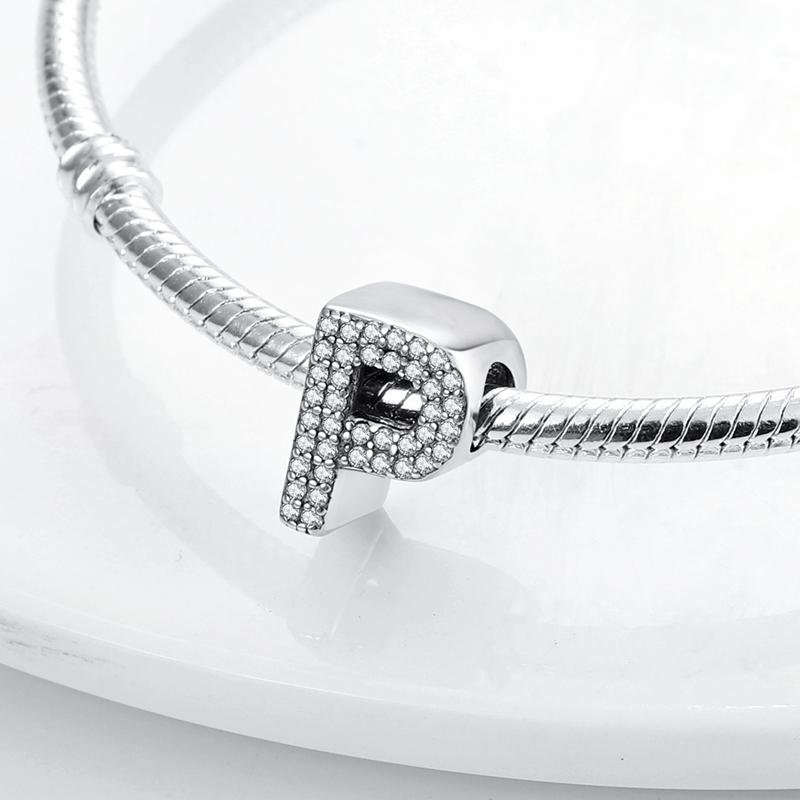 Original A-Z Alphabet Charms Bead 925 Silver 26 Letters CZ Zircon Heart Love Charm Fit Bracelet Bangle Jewelry Making