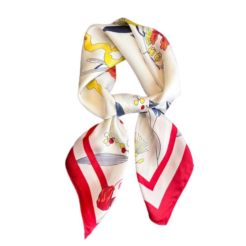 Elegant Flower Simulation Silk Printing Silk Scarf Square Scarf High-end Shawl Sunscreen Neck Professional Scarf Headscarf Scarf