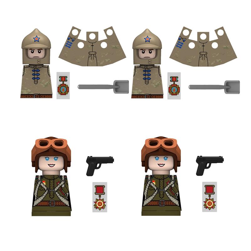 MOC Militär Sowjetischer US-Soldat Figur Baustein Kavallerie Pilot Westlicher Cowboy Detektiv Waffe Schwert Umhang Kinder Spielzeug Geschenk K148