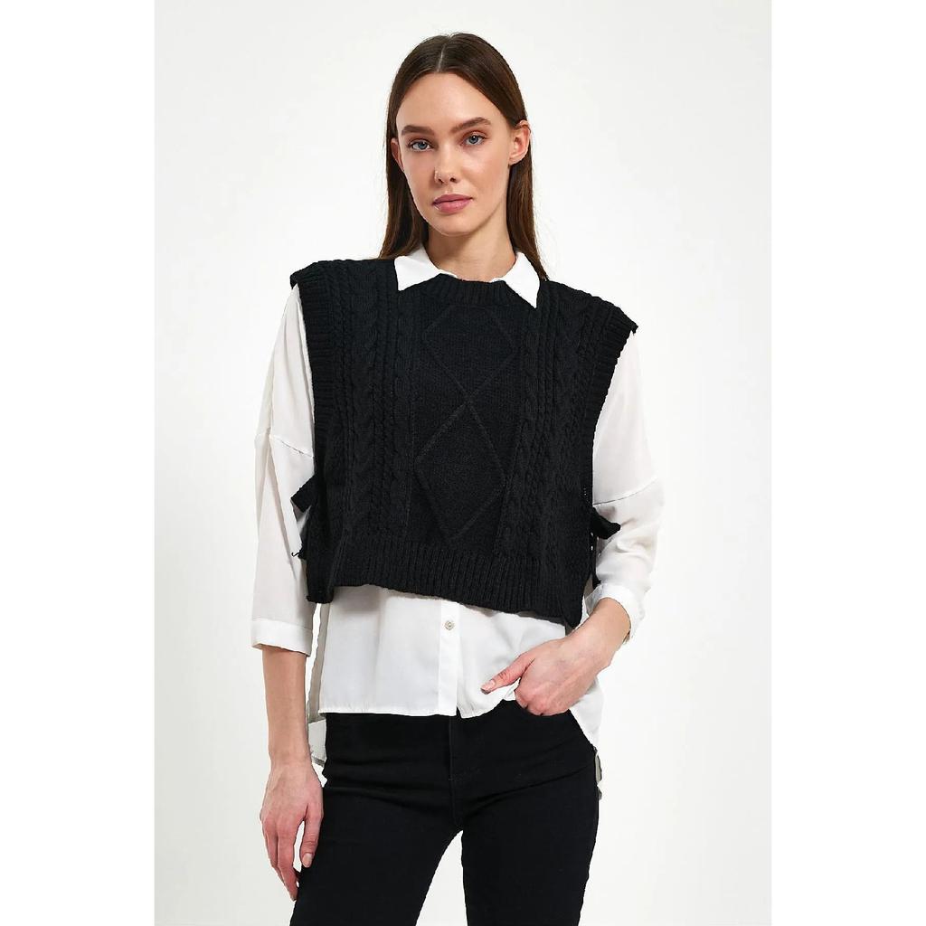 Women's Adjustable Patterned Side Tie Knitwear Sweater