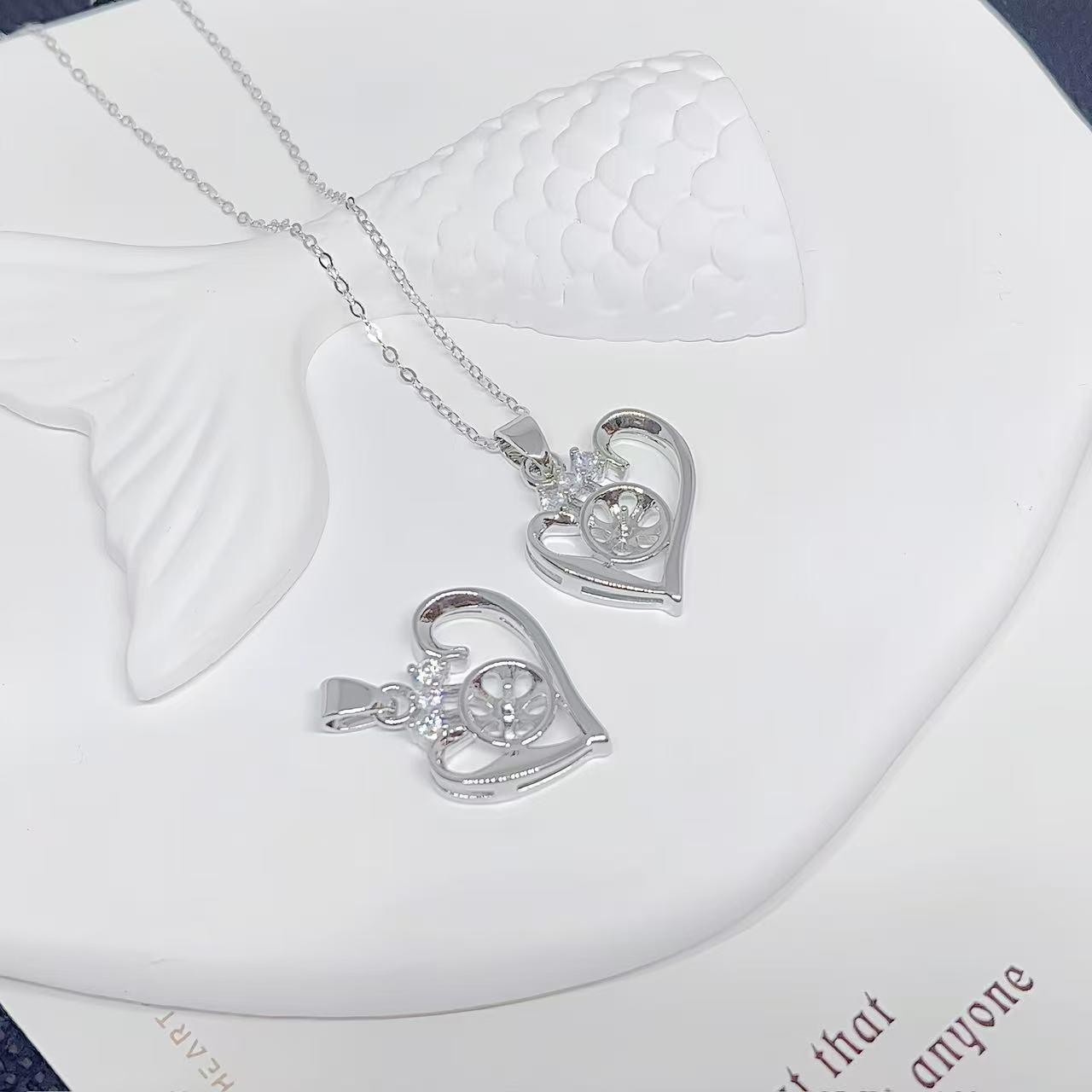 Copper-Plated 18K Gold Heart-Shaped Pearl Pendant Necklace – European/American Retro Style for DIY Jewelry