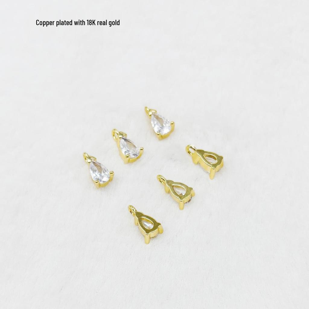 Mini Zirconia Water Drop Pendant Copper Plated 18K Gold Necklace/Earrings/Bracelet DIY Accessories