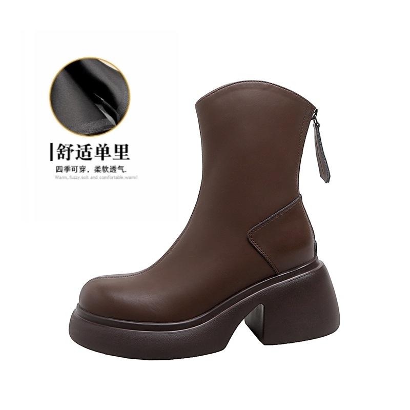 Martin-Stiefel mit dicker Sohle, kurze Stiefel, Herbst und Winter 2025, neue hochhackige Damenstiefel mit V-Ausschnitt, Muffin-Sohle, kleinem dickem Absatz, elastische dünne Stiefel