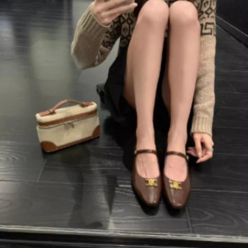 [Shei]~ Retro Gold Buckle Belt Mary Jane Shoes Women's Single Shoes Retro Style