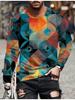 T Shirts for Man Geometric Block 3D Print Autumn Long Sleeve T-Shirt Pullover Casual Male Tops Street Lightweight Men's Clothes