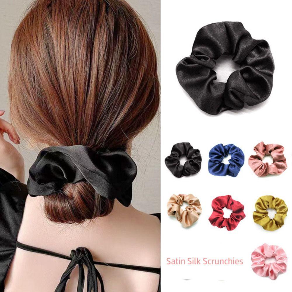 Jednobarevné vlasové kravaty Simulace hedvábné elastické gumičky do vlasů Dívčí prsten do vlasů