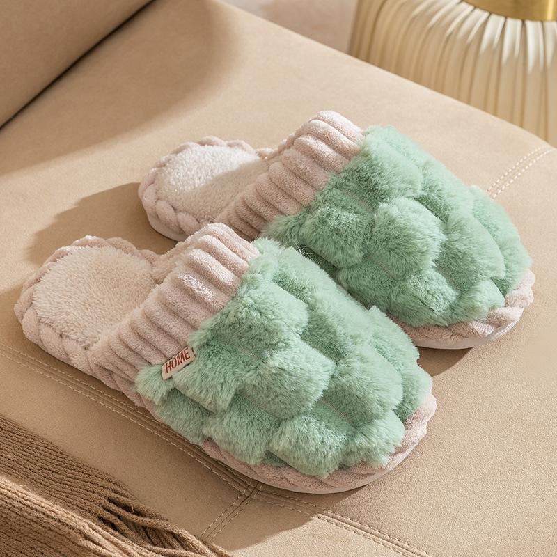 Home Non-slip Plush Cotton Slippers Indoor Heating Household Floor Soft Bottom Autumn and Winter Thickened Fluffy Slippers