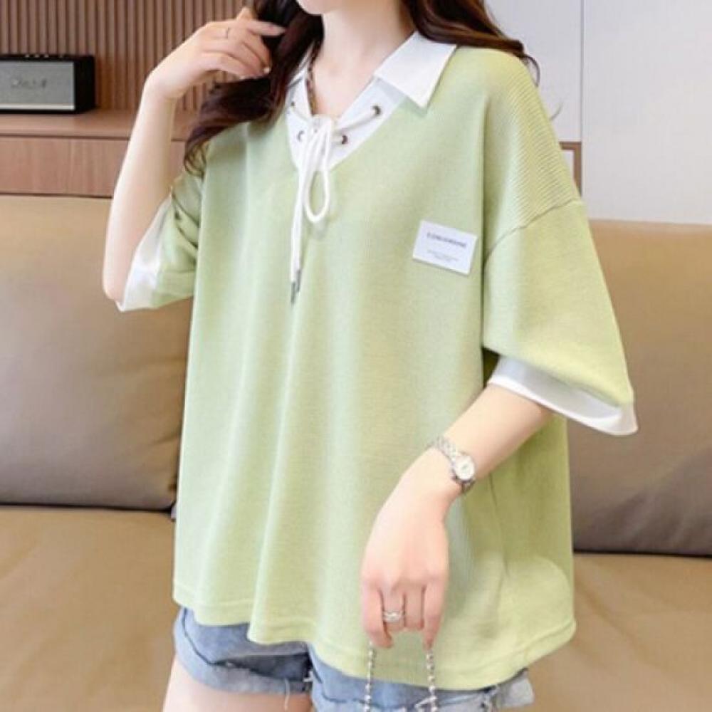 Navava Men Casual Ribbon Collar ShorT Sleeve T shirT nT1538