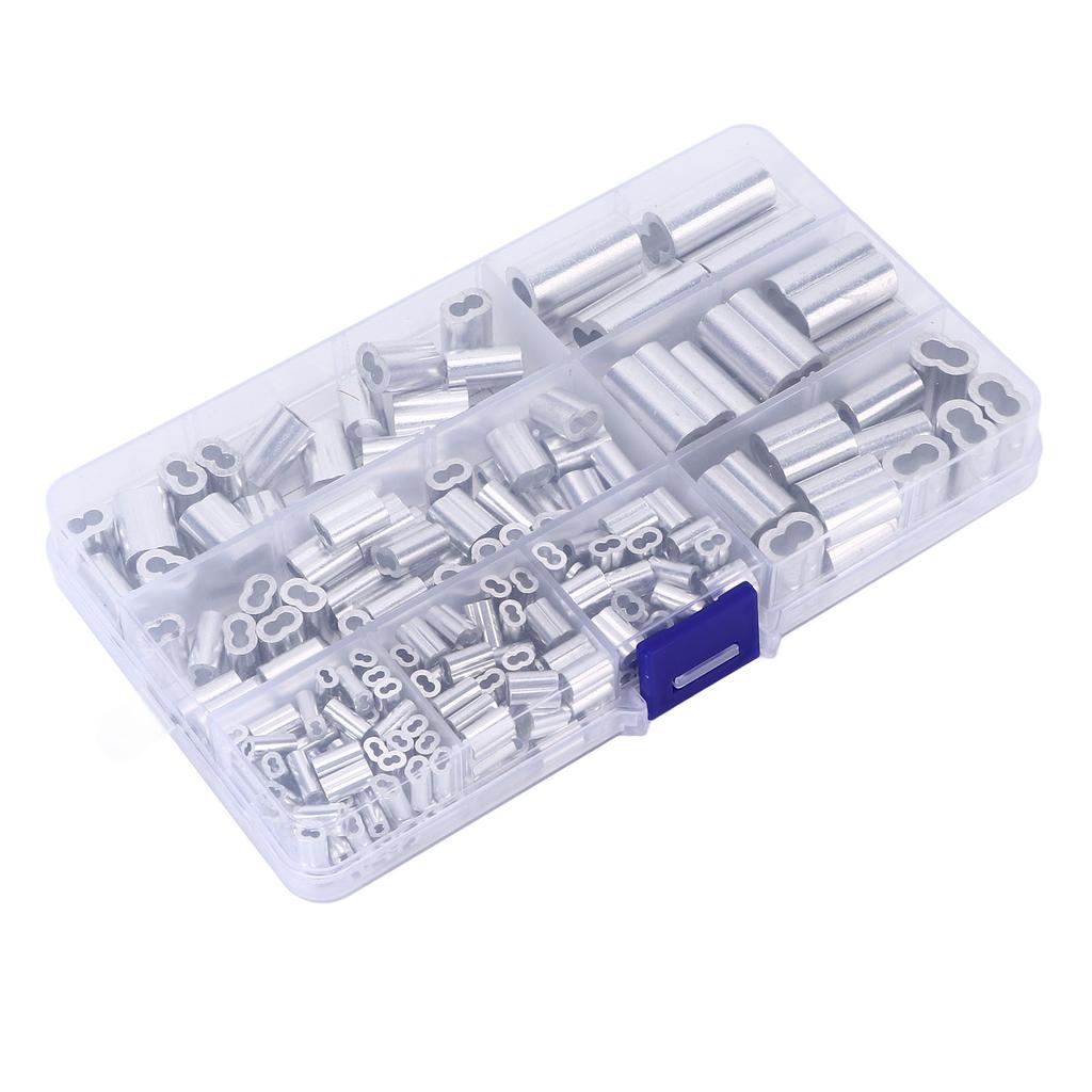 250Pcs/Set Aluminum Cable Ferrule 8 Aperture Double Barrel Wire Rope Crimping Loop Sleeve Kit for RV