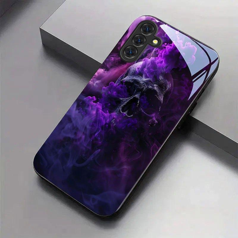 

Tempered Glass Phone Case For Galaxy S26 S21 S22 S23 S24 S25 FE Ultra Plus Series. Cool Purple Smoke Skull Design. For Galaxy S22 Ultra