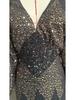 Sizzling European & American Chiffon V-Neck Sequin Evening Gown with Slit & Waist-Cinching Long Sleeves