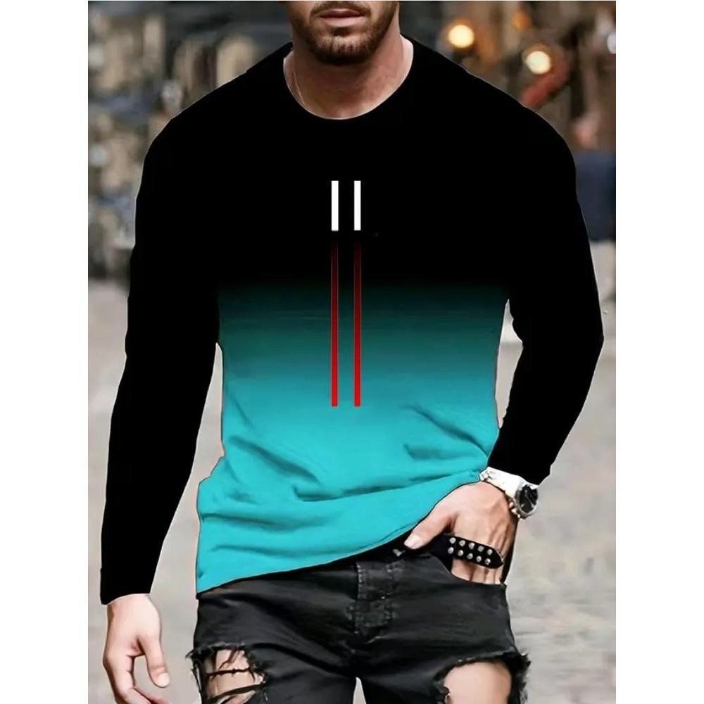 Fashionable Comfortable Breathable Loose Large Size Soft Top Minimalist 3d Round Neck Long Sleeve Versatile Men's T-shirt