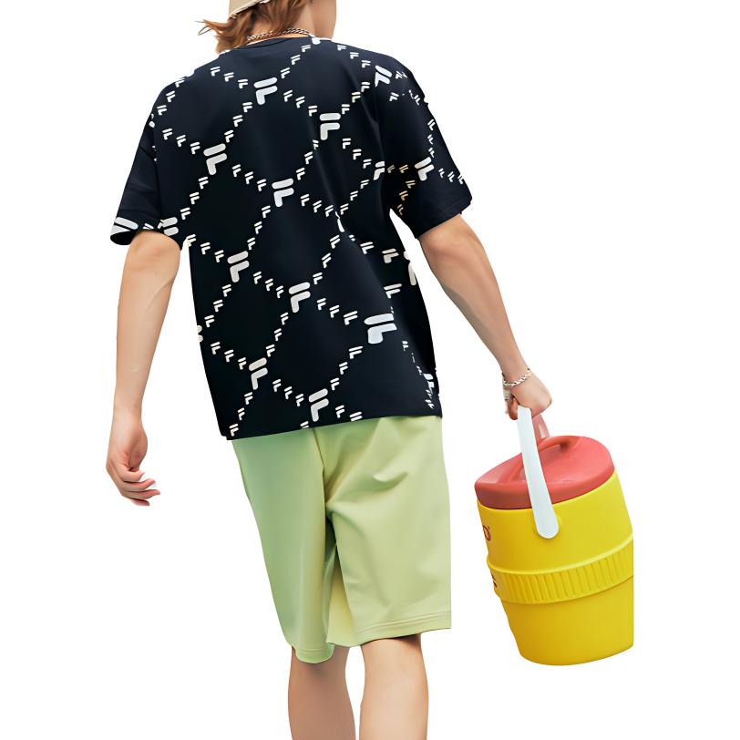 Fila All Over Print Letter Crew Neck Pullover Short Sleeve T-Shirt Unisex T-Shirt Deep-Black T11U326101F-BK