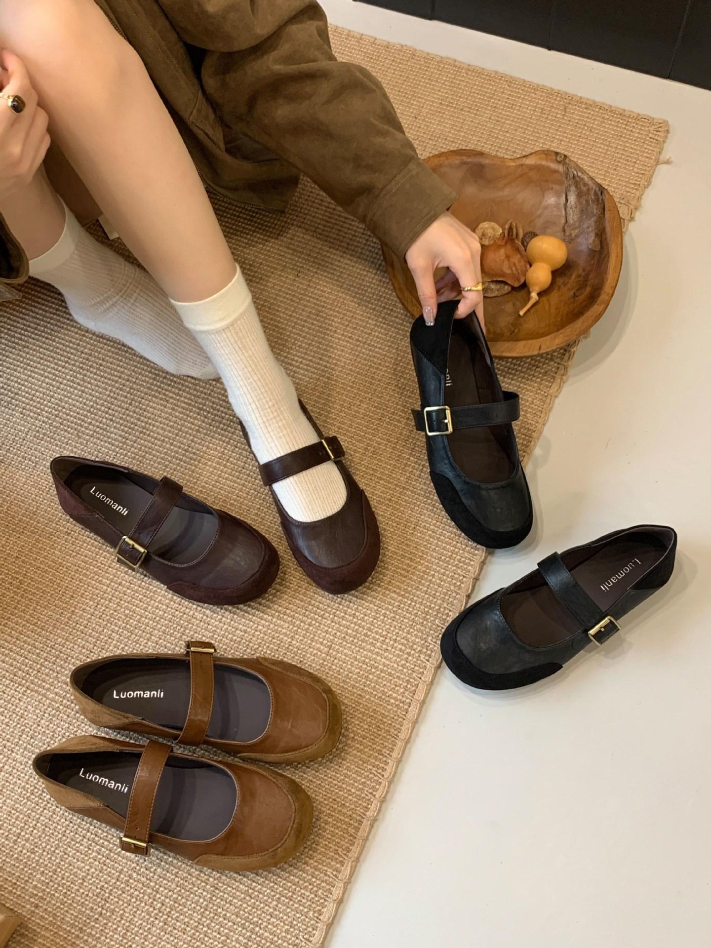 

2025 new retro niche round head single shoes women s soft bottom flat bottom gentle fairy wind night wind Doudou shoes women s shoes 39 коричневый