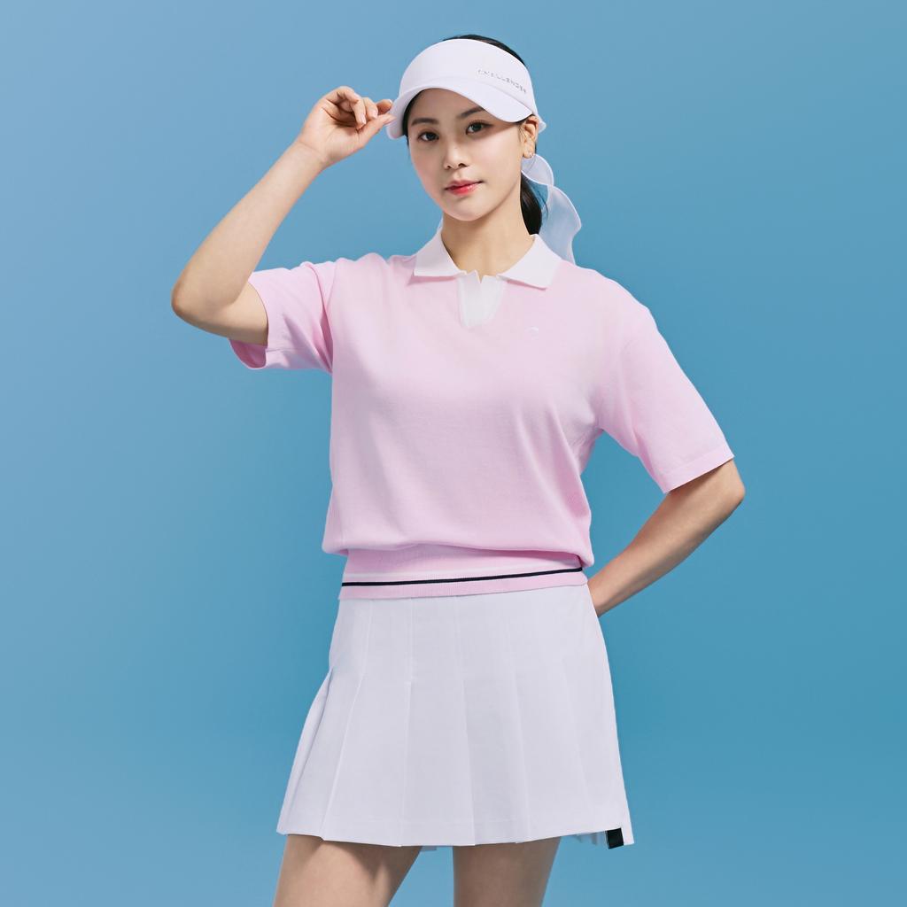CHALLENGER Women'S Drop Shoulder Cotton Poly Collared Knit Pullover Light Pink