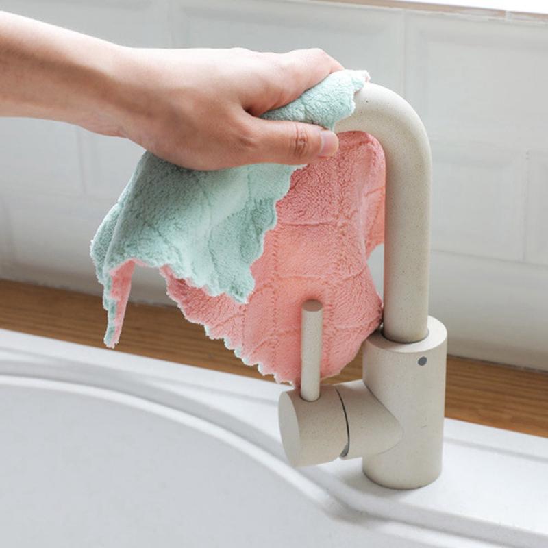 5/10 stk Dobbeltlags Absorberende Mikrofiber Kjøkkenoppvaskklut Non-stick Olje Husholdningsrengjøring Tørkehåndkle Kjøkkenverktøy