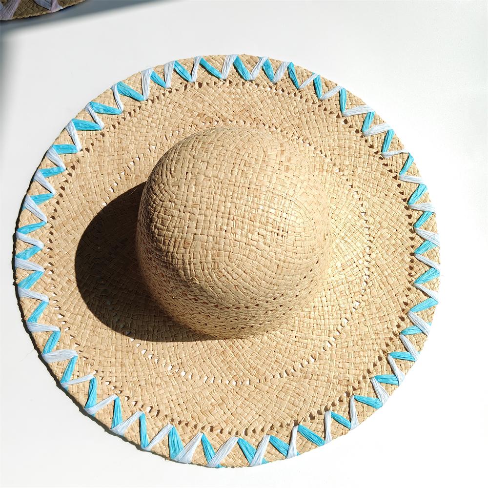 Handmade Natural Raffia Big Brim Straw Hat Breathable Sunscreen Panama Style for Beach Holiday Women's Dame Top Sun Hat