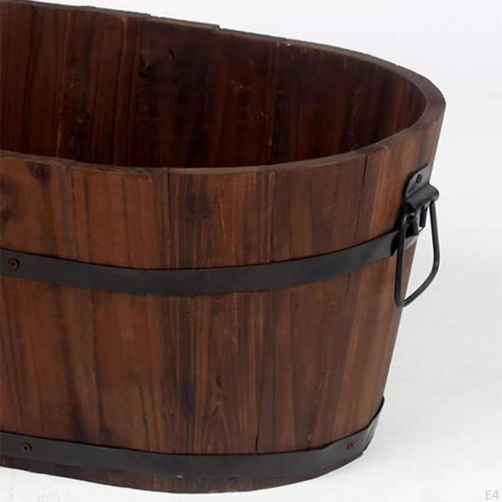 Barrel Planter Preservative Wooden Decorative Ornament Flower Bucket Pot for Backyard Garden