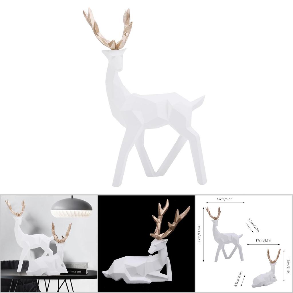 2 Stück Moderne Harz Hirsch Statue Skulptur Heim Desktop Schrank Ornamente Dekoration (golden)