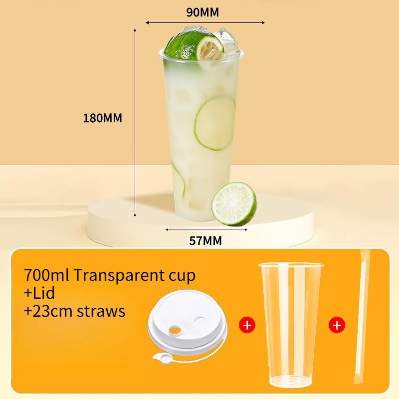 90mm Mouth Commercial PP Injection Cups  Disposable Milk Tea Cups with Lids Thickened High Transparent Plastic Drink CupsLarge Caliber Straws