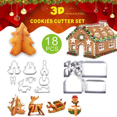 18PCS/Set Kitchen Bakeware Moulds Cute Cookies Mold Tool House Cookie Cutters Stainless Steel Christmas Biscuit Mold