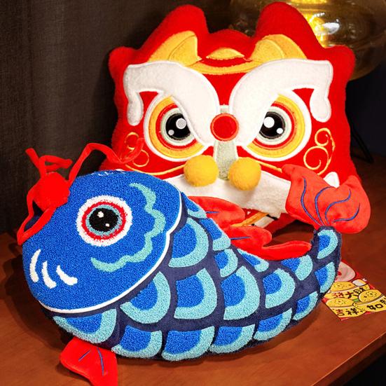 Chinese Dancing Lion Pillow Thick Soft Hand Cushion Warmer Chinese New Year