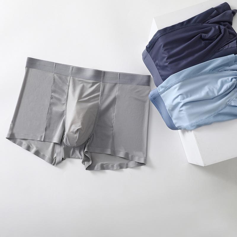 Men's Summer Ice Silk Seamless Briefs - 3-Pack, Breathable Mid-Rise Mesh Underwear