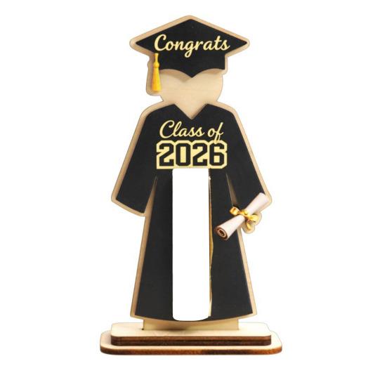 

Graduate Cap and Gown Wallet Solid Wood Cash Holder Bachelor s Uniform Shape Cash Holder with Class of 2026 Logo Detachable Base Graduation Ornament A